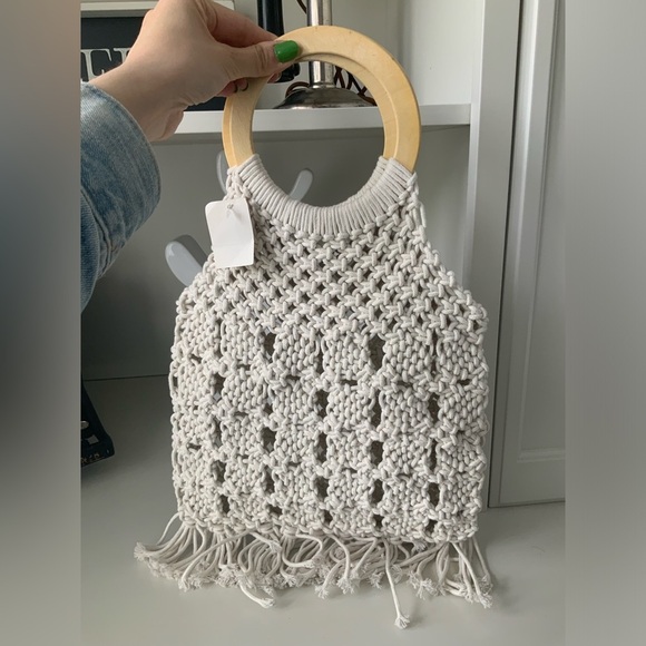 Macramé Bohemian Boho Woven White Fringe Bottom women’s Purse Bag BRAND NEW - Picture 1 of 10